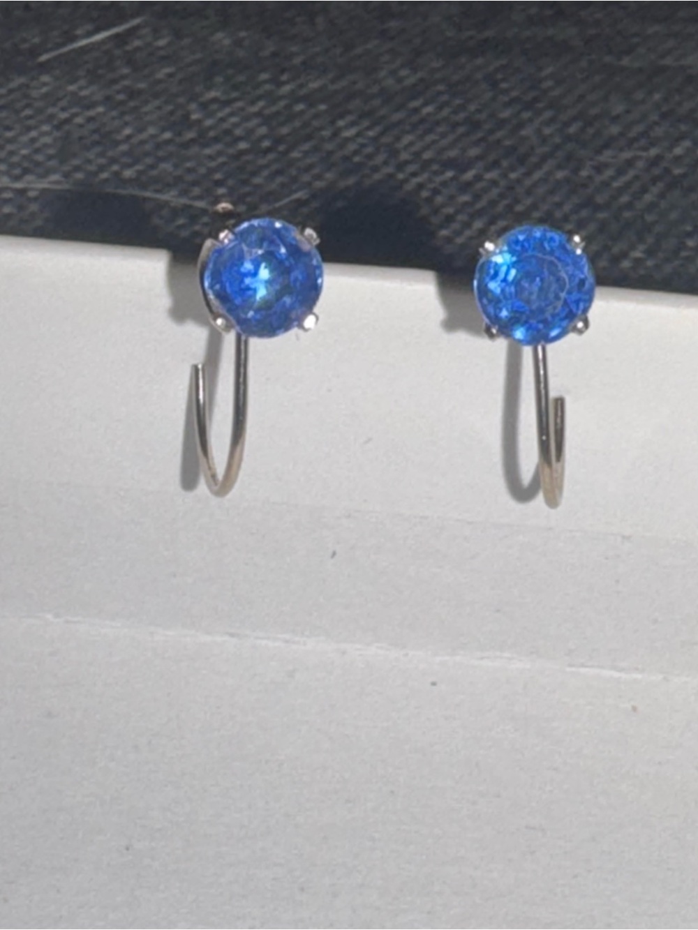 14k White Gold Vintage Blue Sapphire Drop Earrings Marked